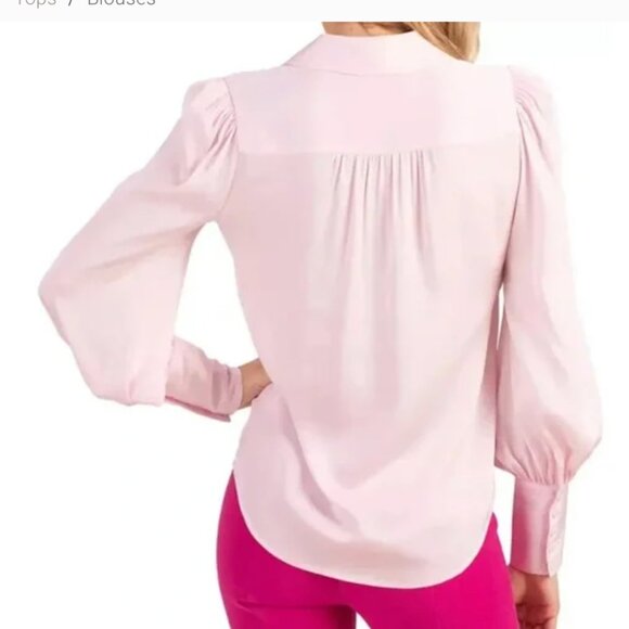 Trina Turk Women's Sagittarius Silk-Blend Blouse Long Sleeve Stretch Pink Size S - Picture 3 of 10